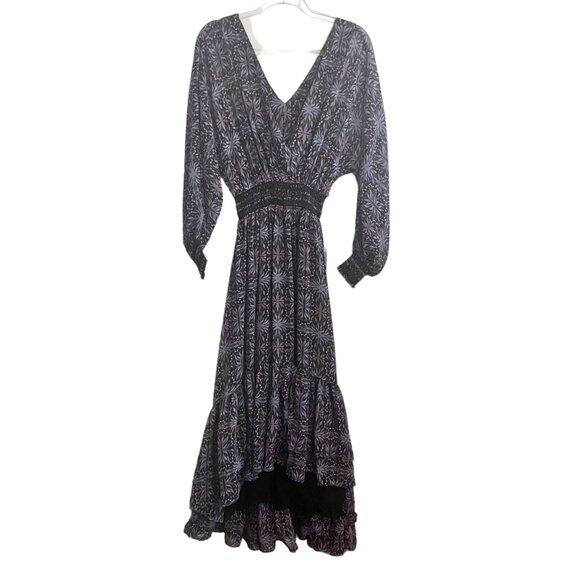 NEW ALLISON NEW YORK CELINE DRESS SMALL PURPLE BLACK FLORAL MAXI LONG SLEEVE - Picture 2 of 8